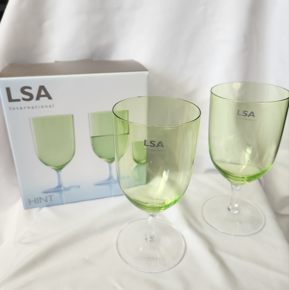 LSA International Pale Lime Green Glasses Wine or Water Set of 2
